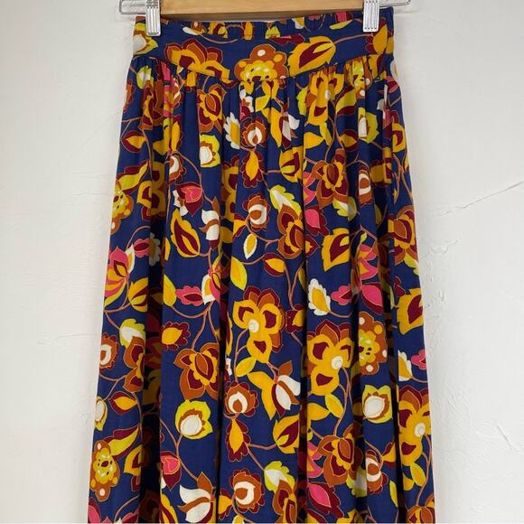 ModCloth Navy Floral Print Wide Leg Pull On Pants Womens XXS Tropical Blue - Picture 2 of 8